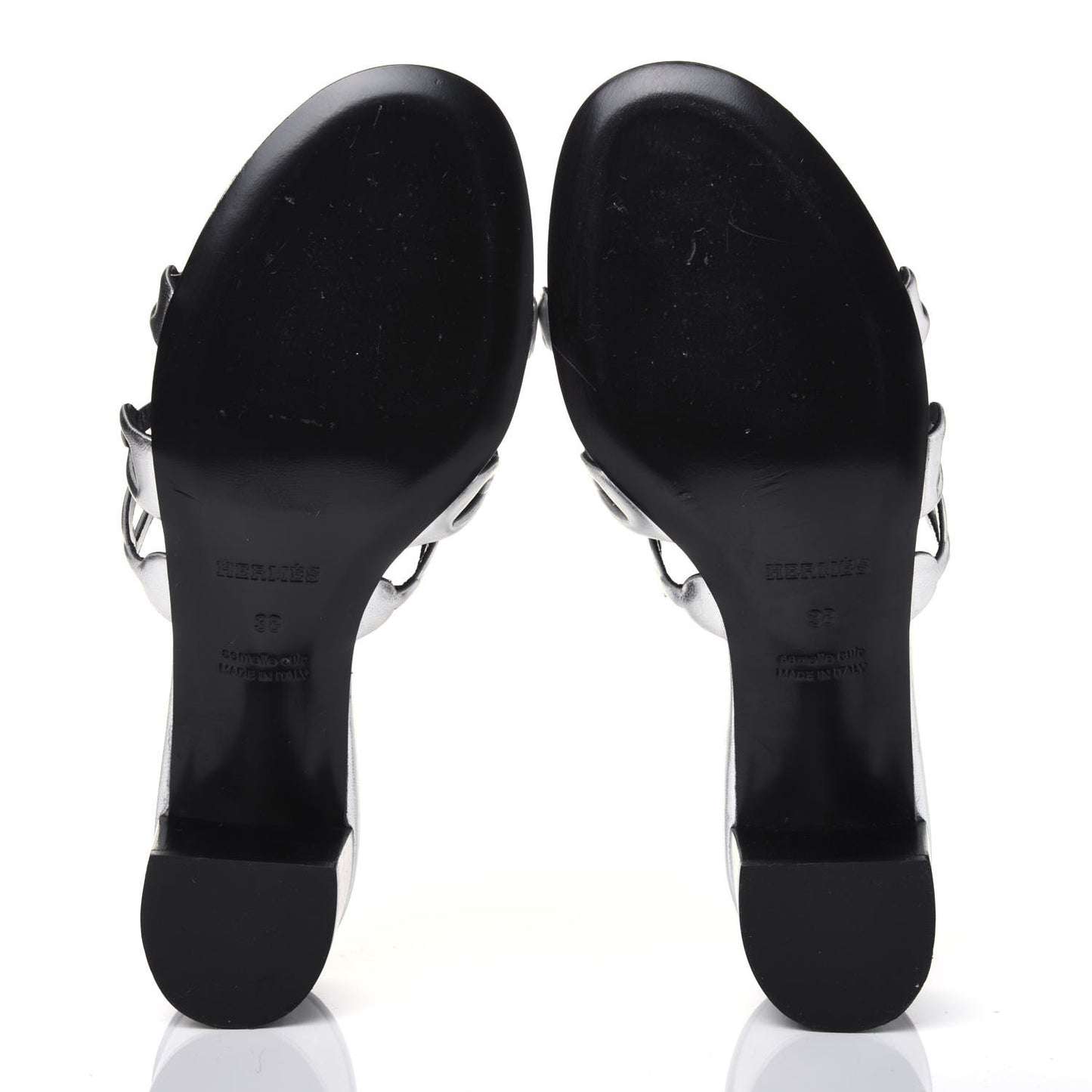 Metallic Calfskin Tandem Sandals 38 Gris Argente