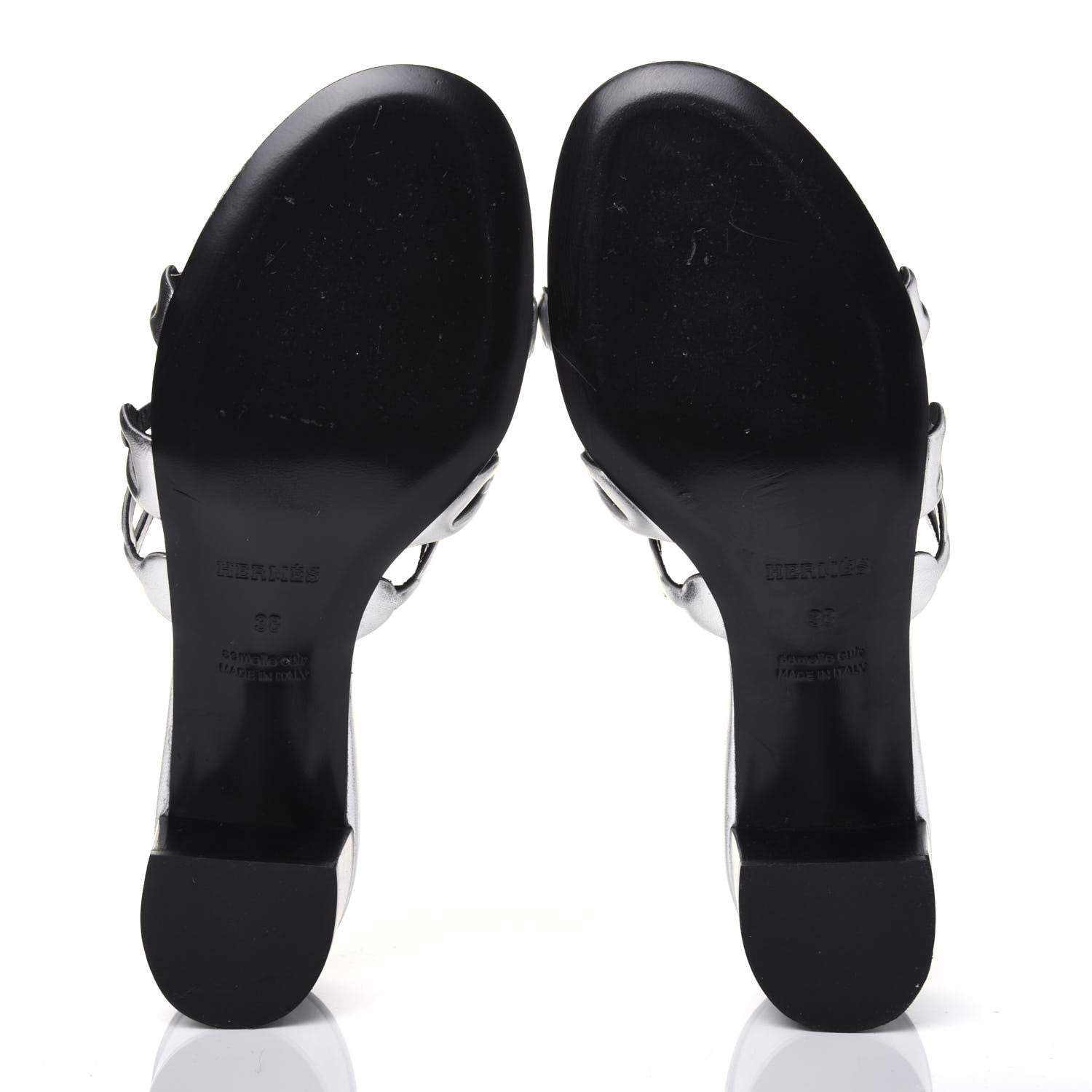 Hermes Metallic Calfskin Tandem Sandals 38 Gris Argente 5 of 13