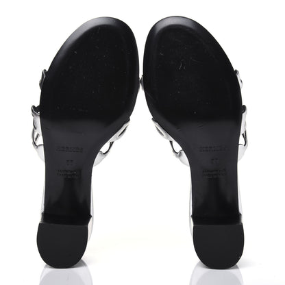 Hermes Metallic Calfskin Tandem Sandals 38 Gris Argente 5 of 13