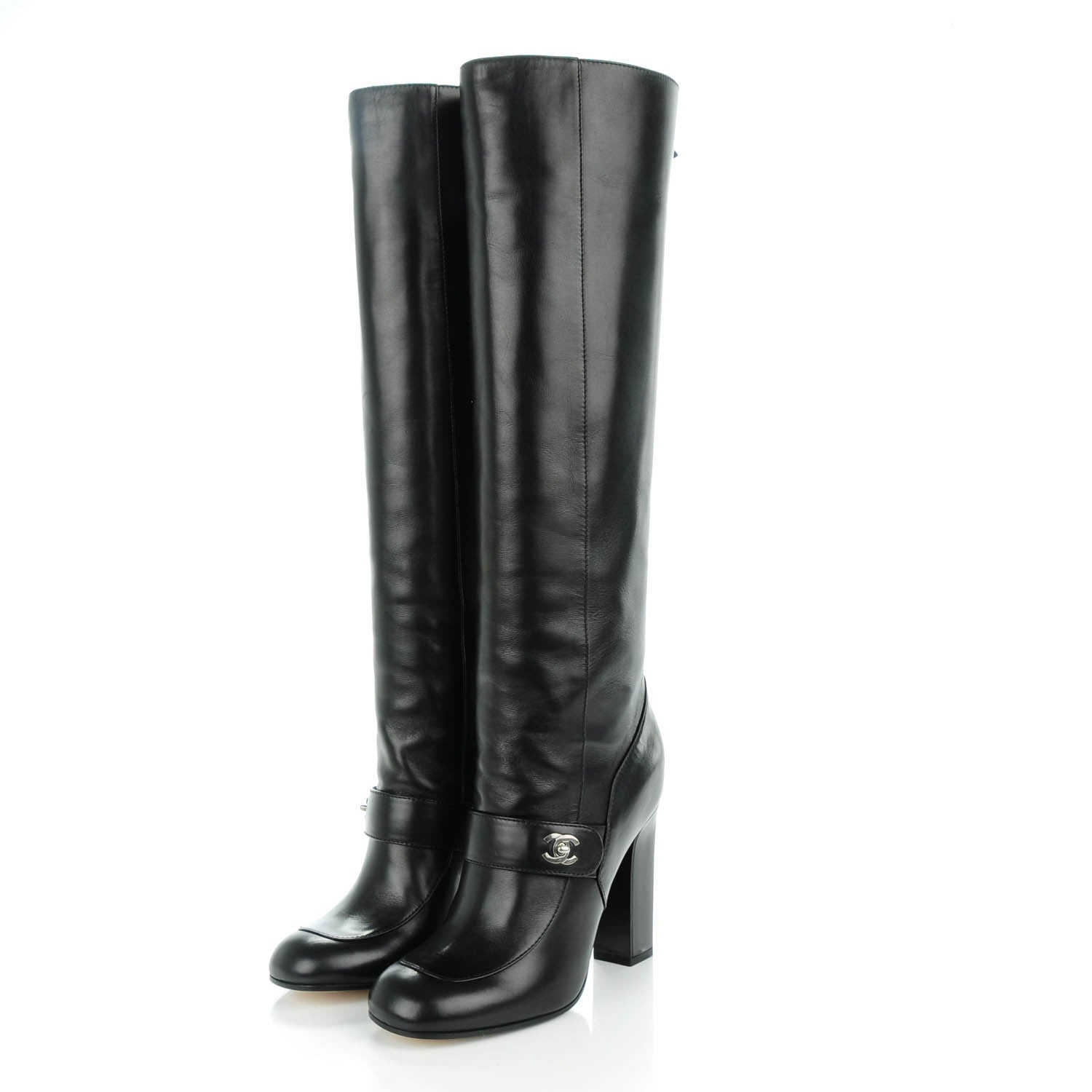Chanel Calfskin CC Turnlock Knee High Boots 38 Black 2 of 10