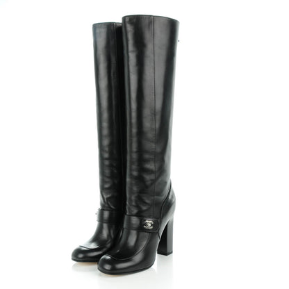 Chanel Calfskin CC Turnlock Knee High Boots 38 Black 2 of 10