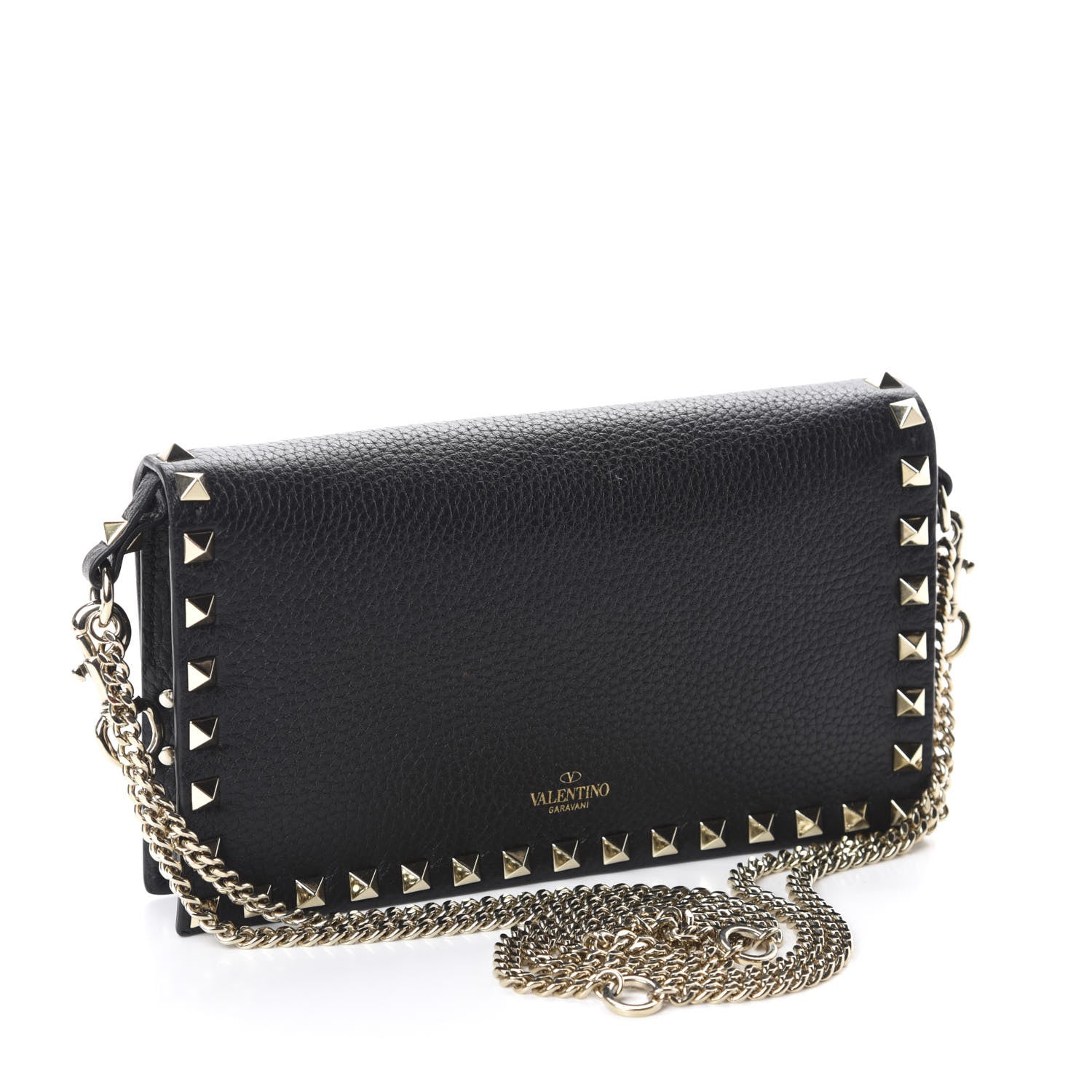 Valentino Garavani Pebbled Calfskin Rockstud Flap Wallet On Chain Black 3 of 10