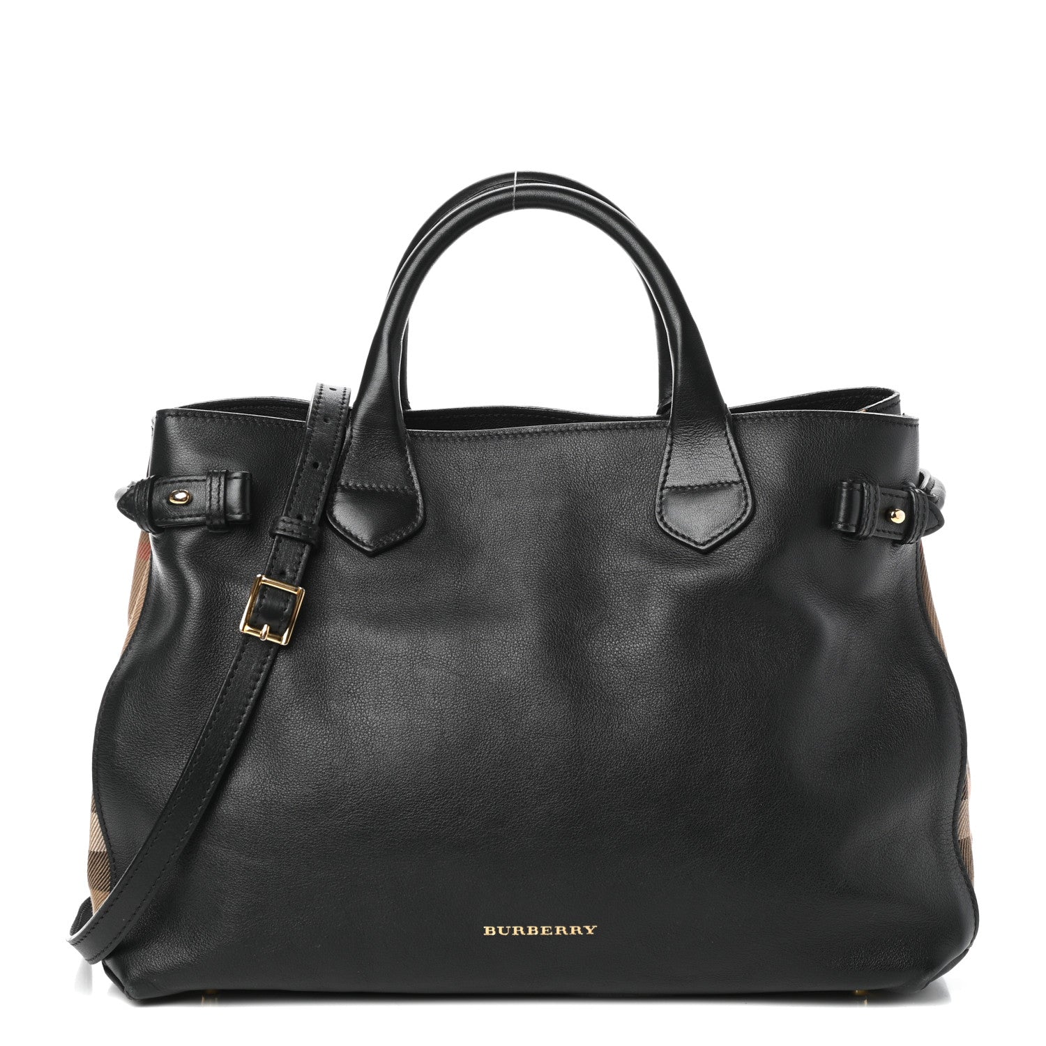 Burberry Grainy Calfskin House Check Medium Banner Tote Black 1 of 10