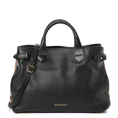 Burberry Grainy Calfskin House Check Medium Banner Tote Black 1 of 10