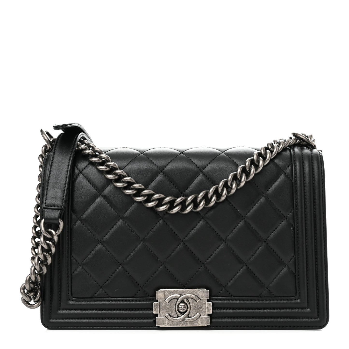 Lambskin Quilted Medium Boy Flap Black