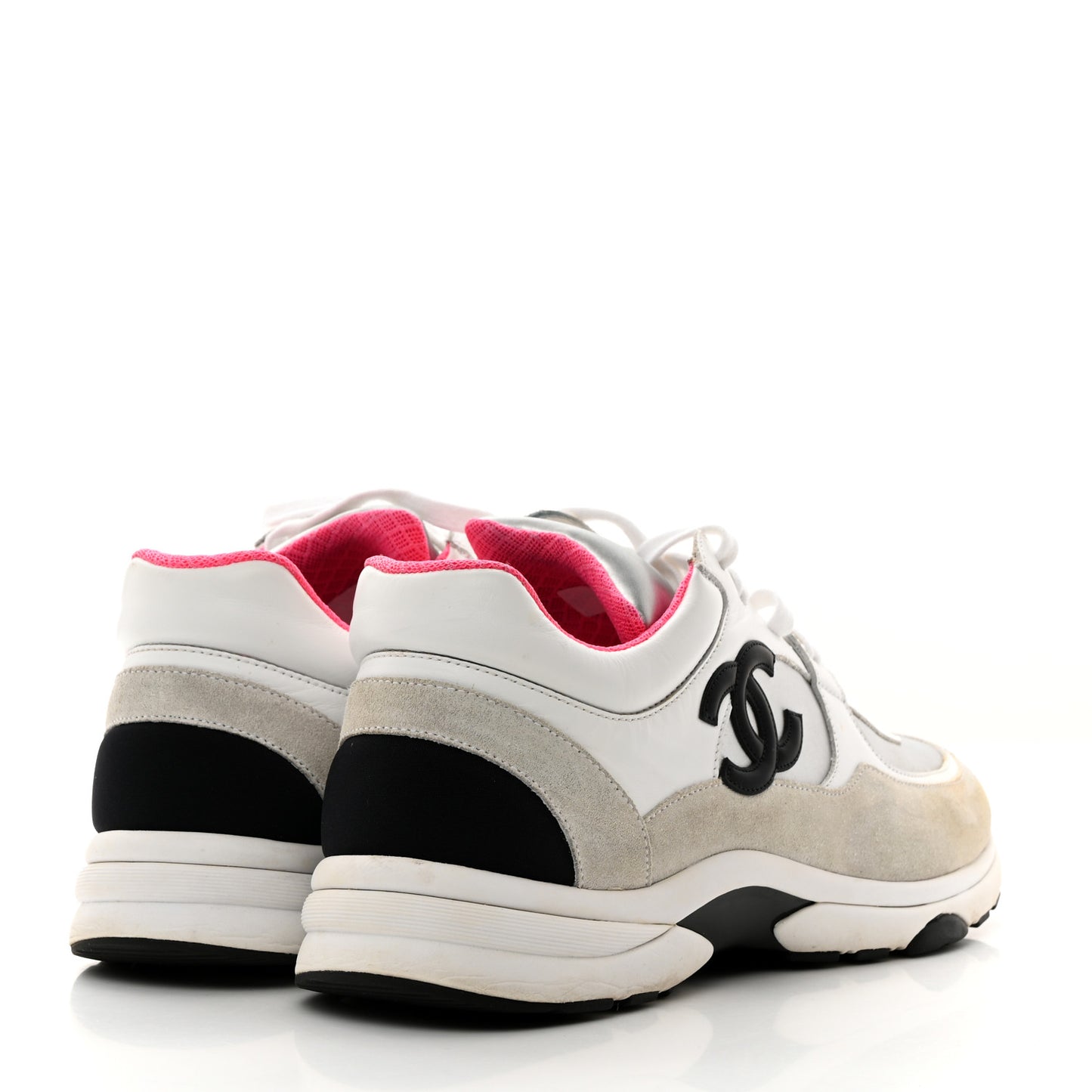 Calfskin Fabric Sneakers 41 White Silver Fluo Pink