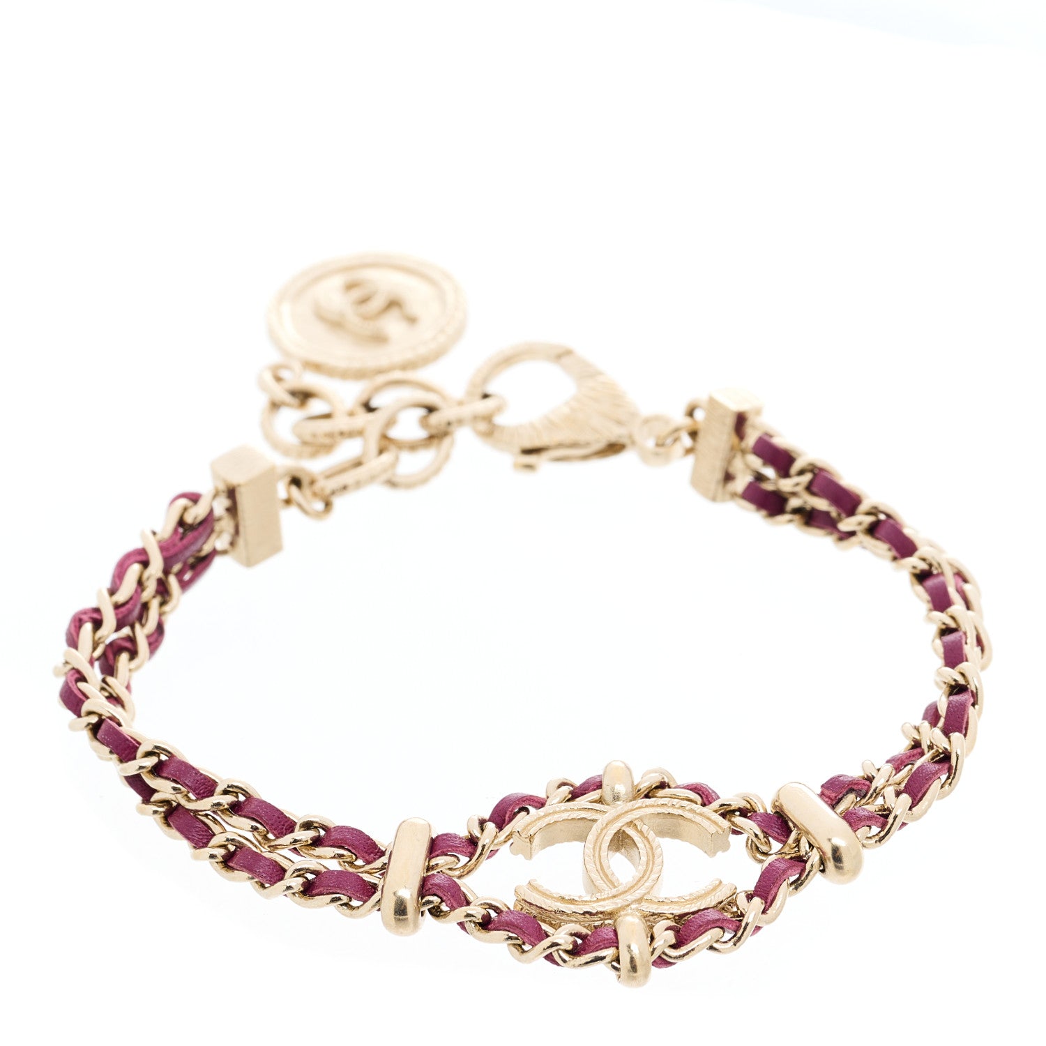 Chanel Metal Lambskin CC Chain Link Bracelet Burgundy 1 of 5