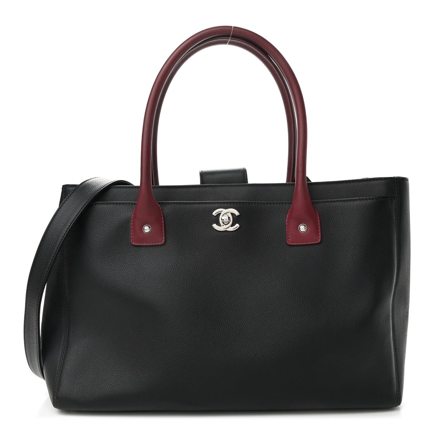 Calfskin Cerf Executive Shopper Tote Burgundy Black