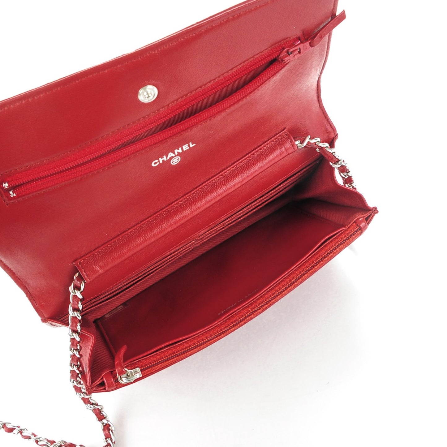 Lambskin Quilted Wallet On Chain WOC Red
