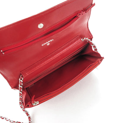 Chanel Lambskin Quilted Wallet On Chain WOC Red 5 of 8