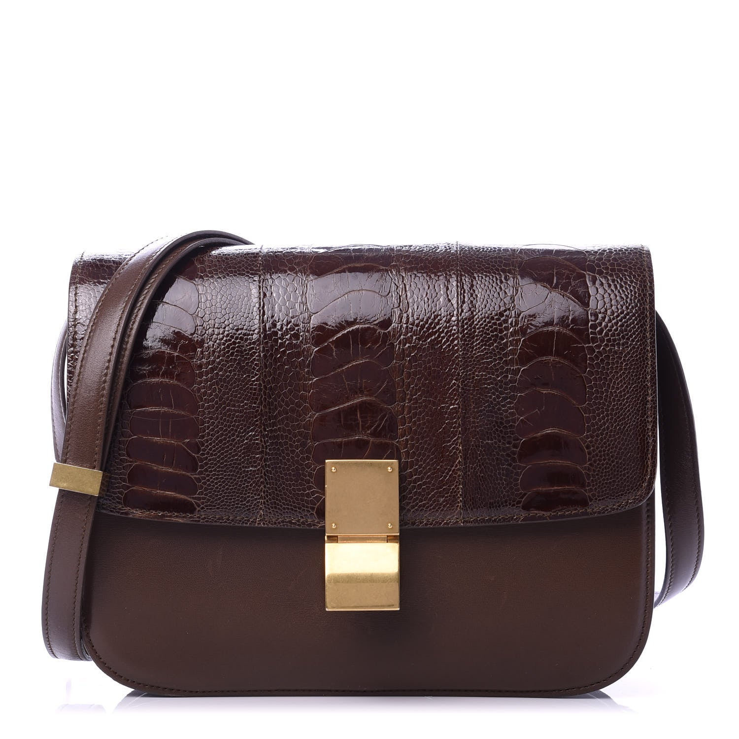 Celine Ostrich Leg Medium Classic Box Flap Bag Dark Brown 1 of 12