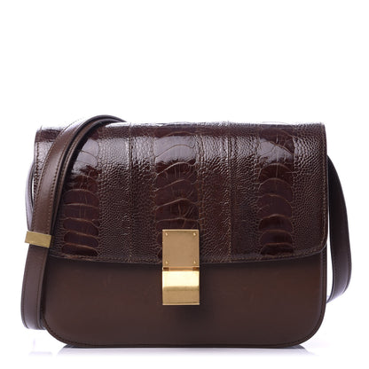 Celine Ostrich Leg Medium Classic Box Flap Bag Dark Brown 1 of 12