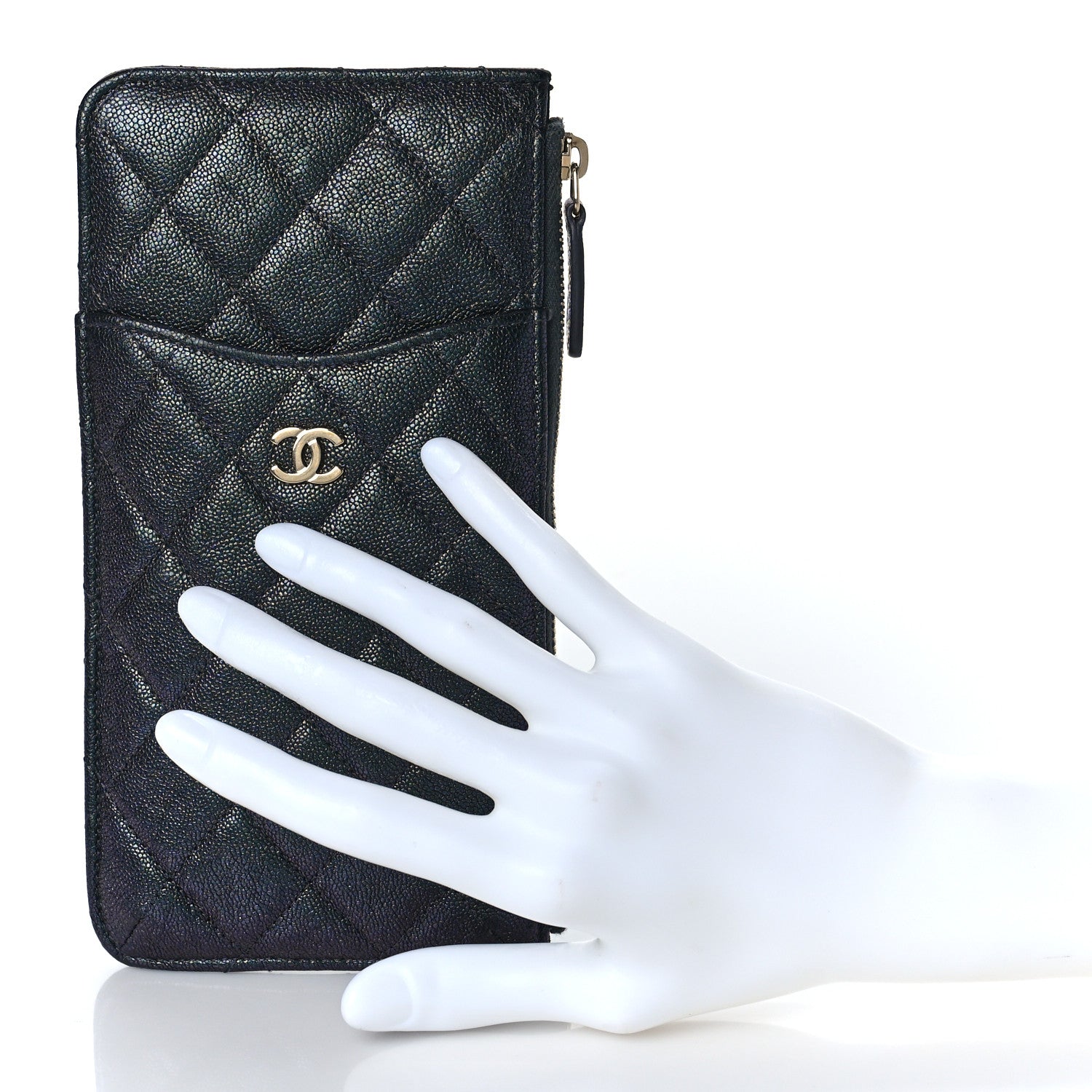 Chanel Iridescent Caviar Quilted Classic Flat Wallet Pouch Black 2 of 10