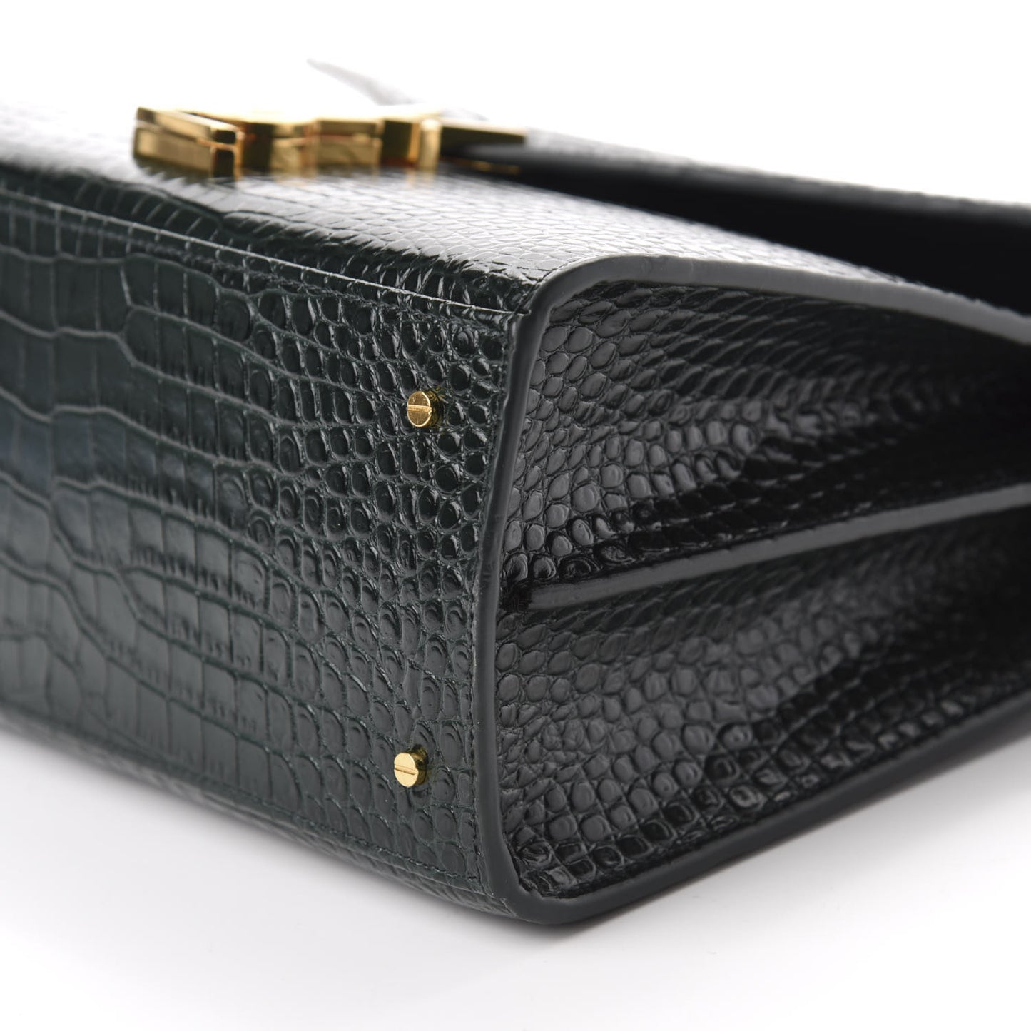 Calfskin Crocodile Embossed Medium Classic Monogram Cassandra Top Handle Green