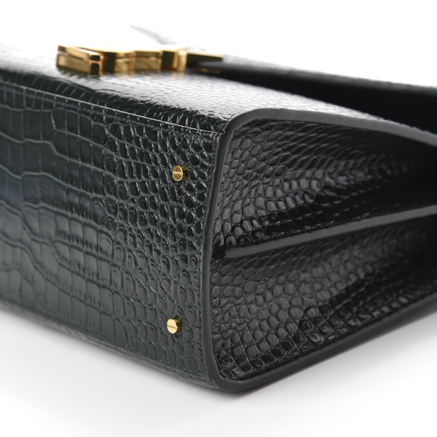 Saint Laurent Calfskin Crocodile Embossed Medium Classic Monogram Cassandra Top Handle Green 7 of 11