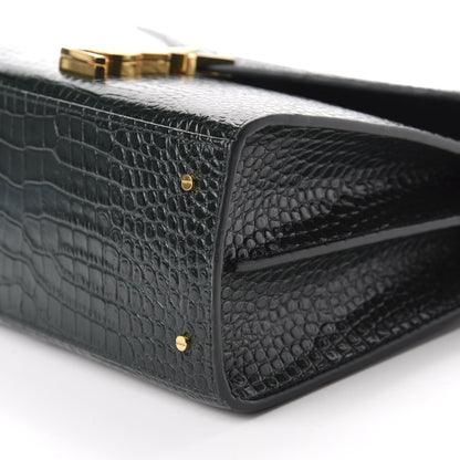 Saint Laurent Calfskin Crocodile Embossed Medium Classic Monogram Cassandra Top Handle Green 7 of 11