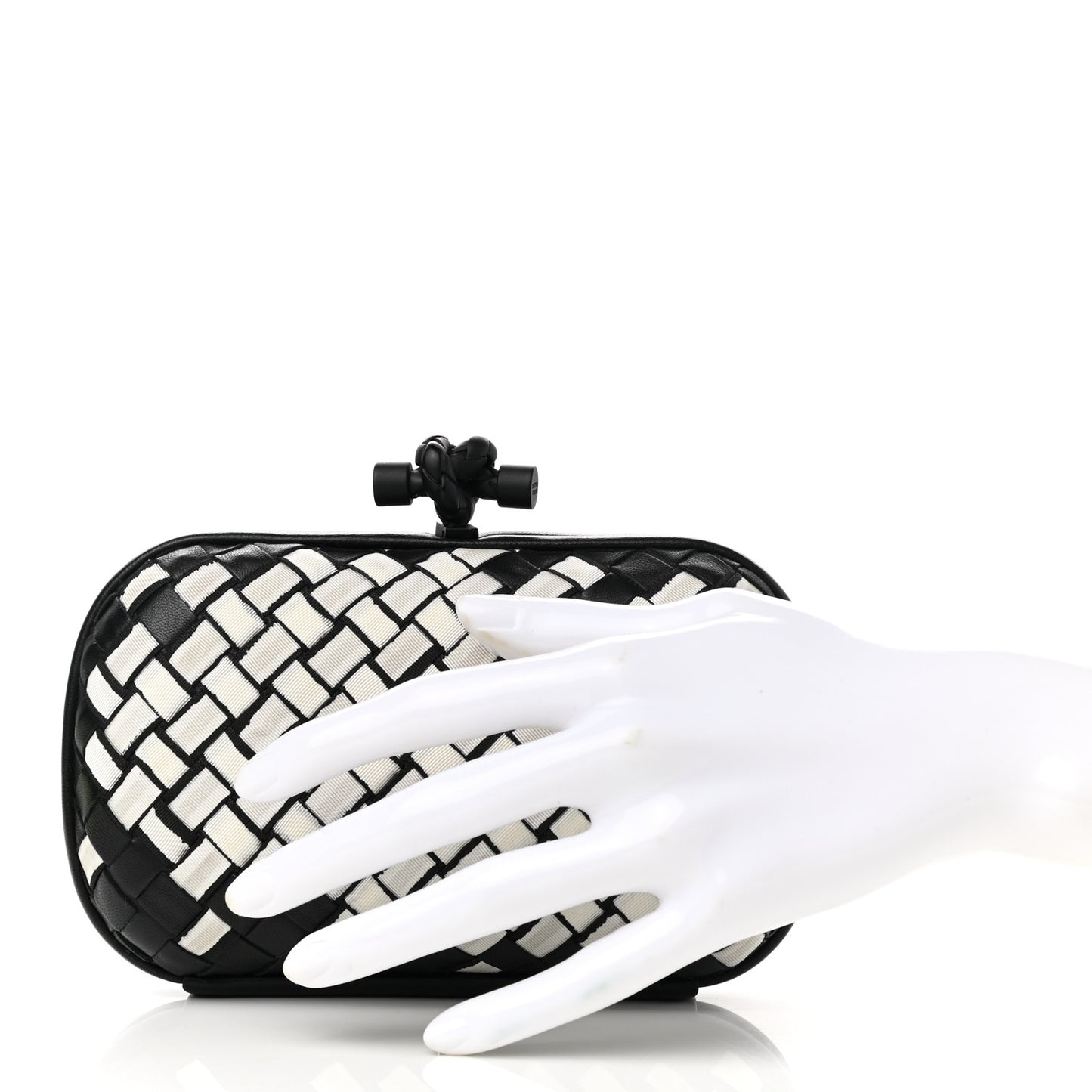 Nylon Nappa Intrecciato Knot Clutch Black White