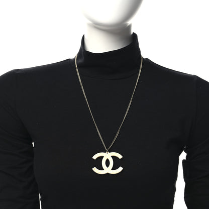 Chanel CC Pendant Necklace Gold White 2 of 5
