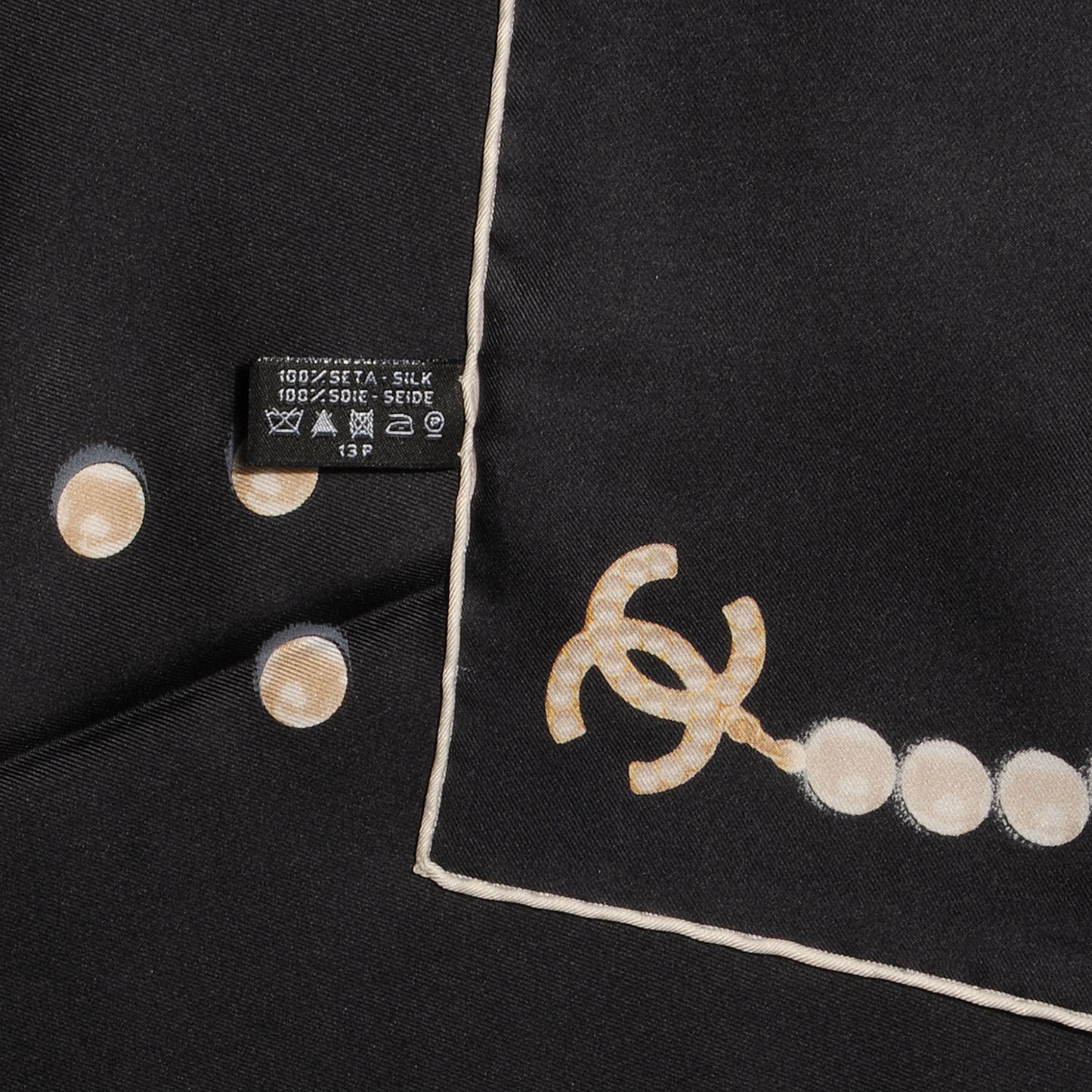 Silk Pearl CC Square Scarf Black