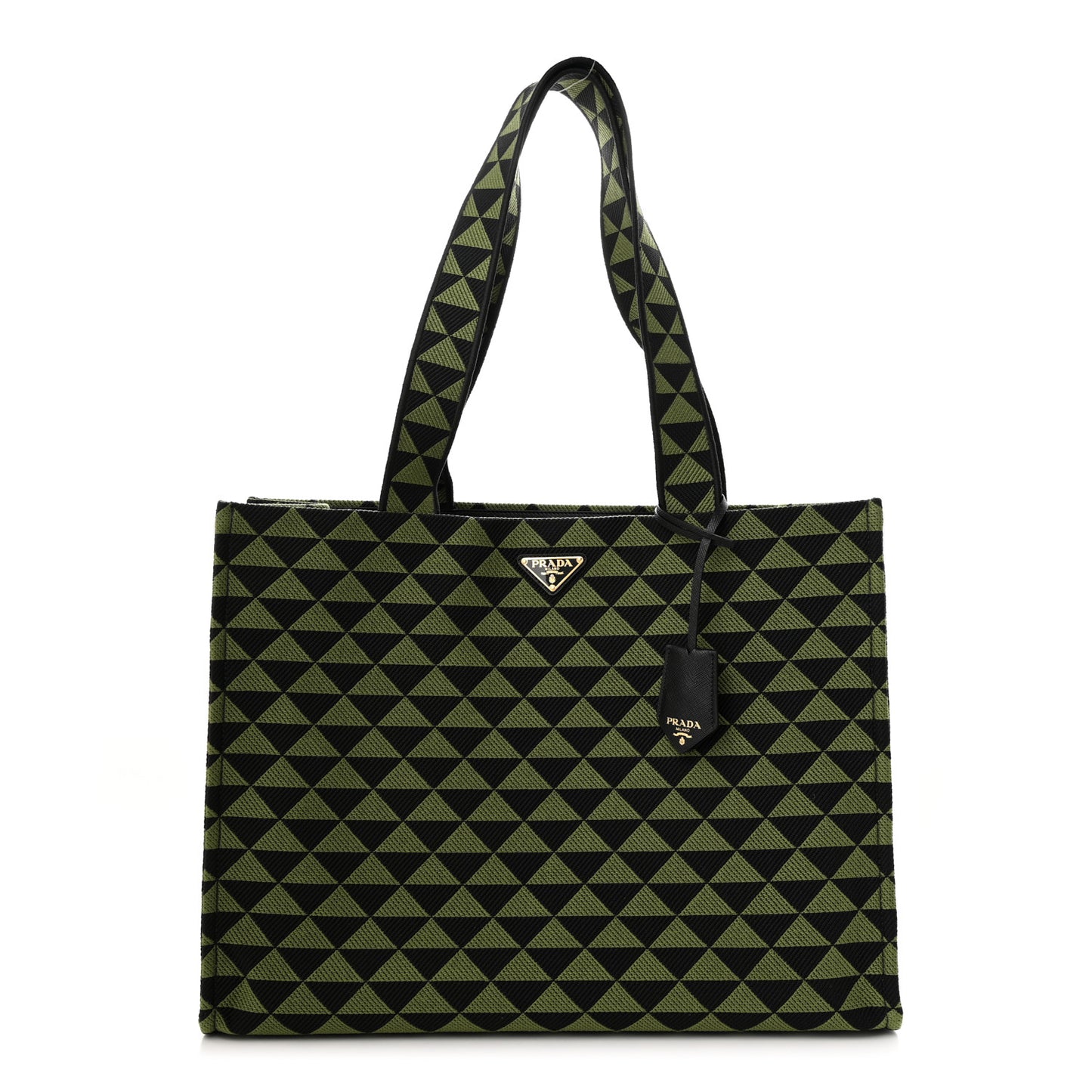 Jacquard Saffiano Triangolo Symbole Embroidered Shopping Tote Black Edera