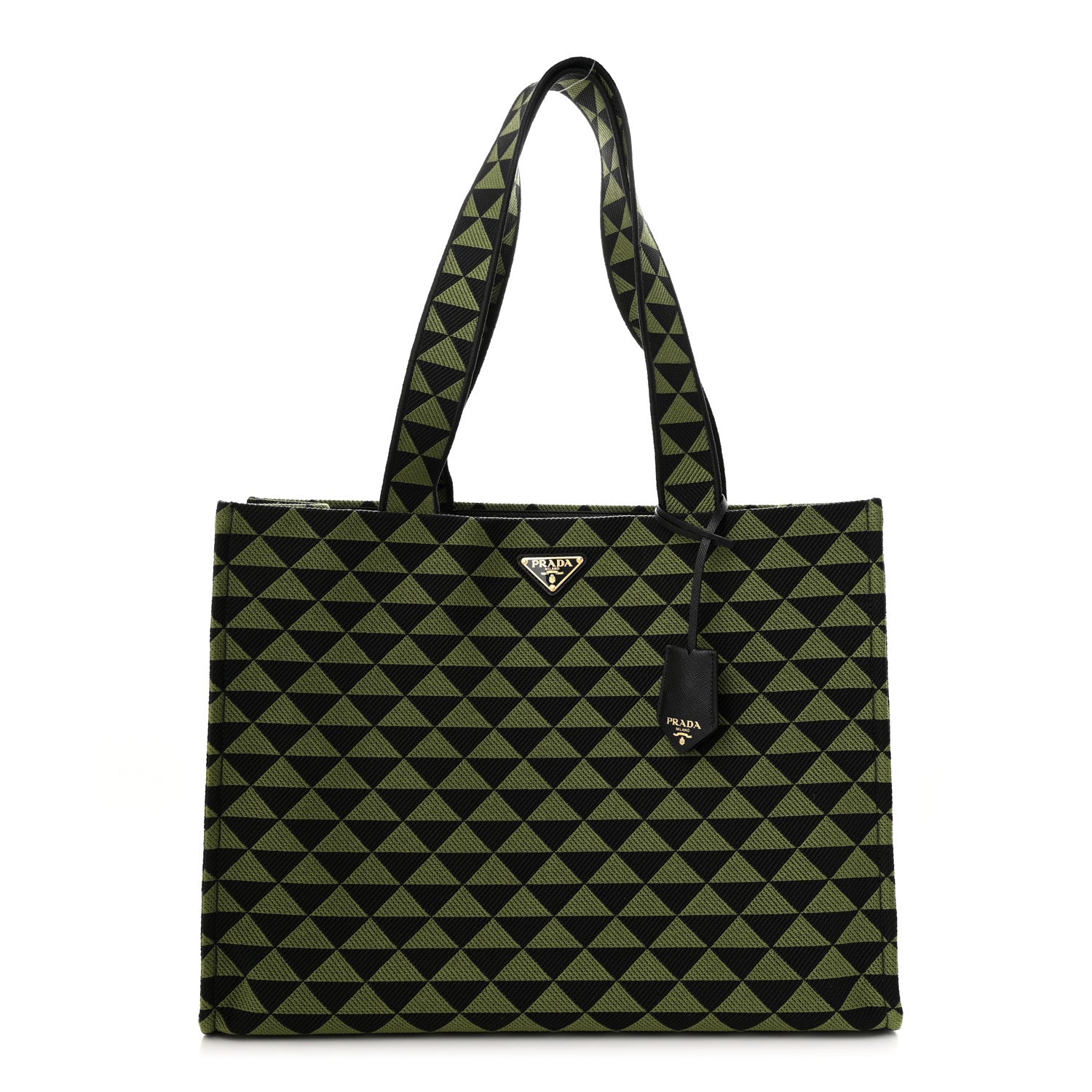 Prada Jacquard Saffiano Triangolo Symbole Embroidered Shopping Tote Black Edera 1 of 10