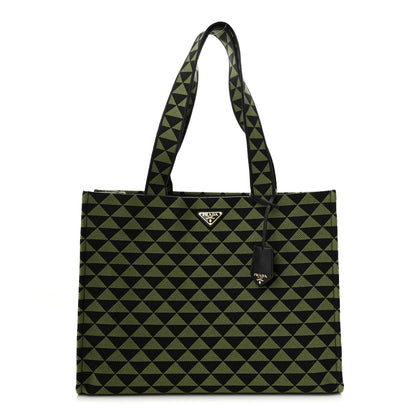 Prada Jacquard Saffiano Triangolo Symbole Embroidered Shopping Tote Black Edera 1 of 10