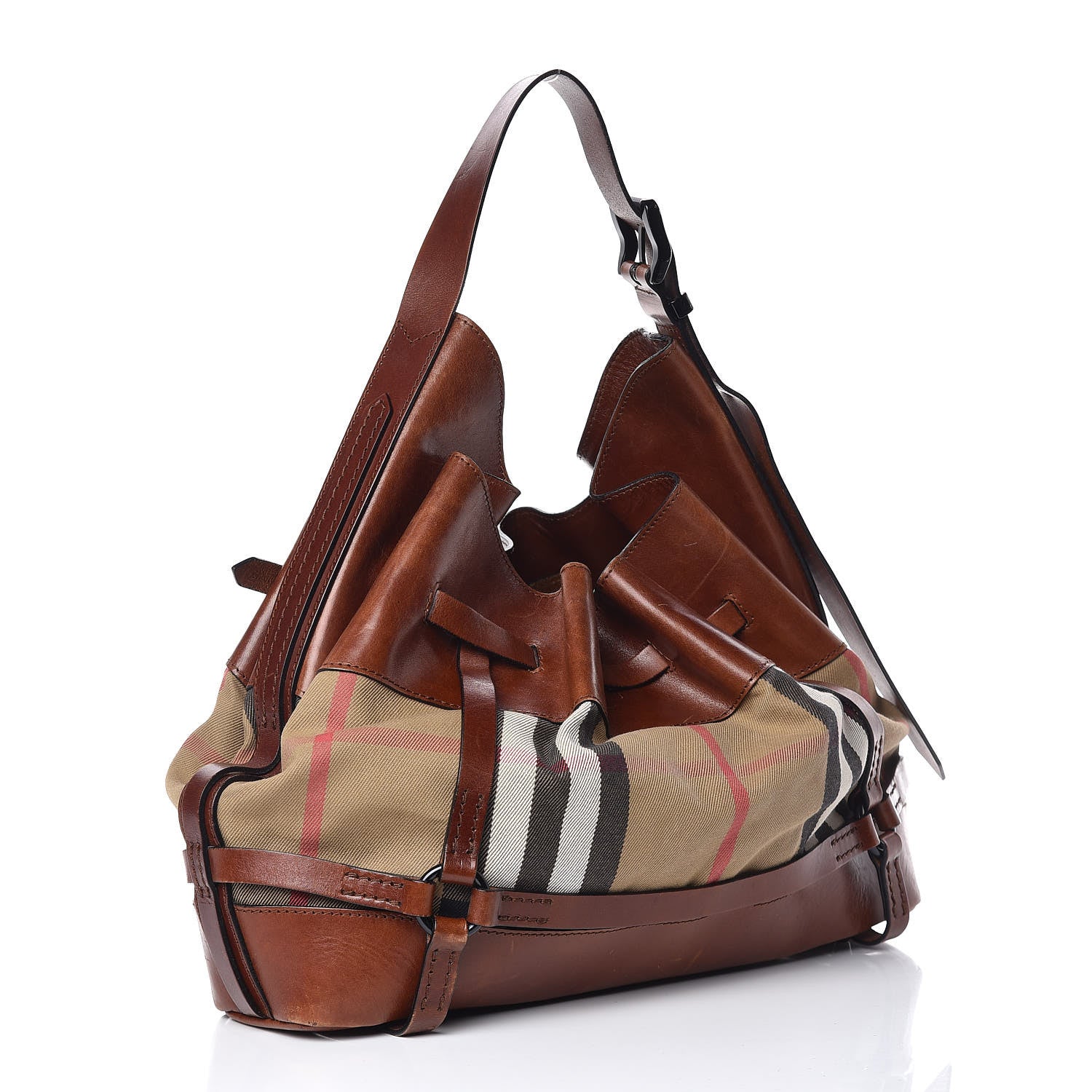 Burberry Bridle Calfskin House Check Kenton Hobo Brown 3 of 27