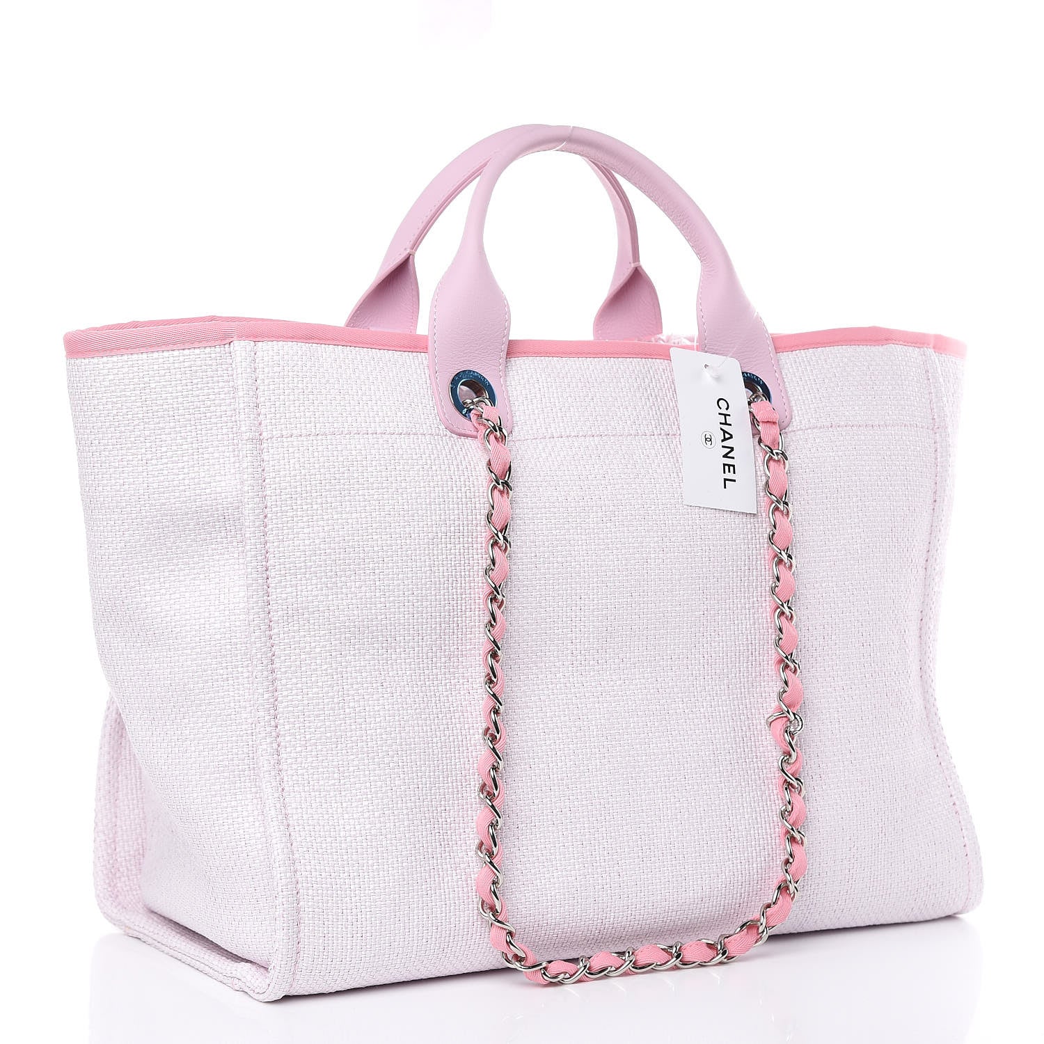 Chanel Woven Straw Raffia Large Deauville Tote Pink 3 of 11