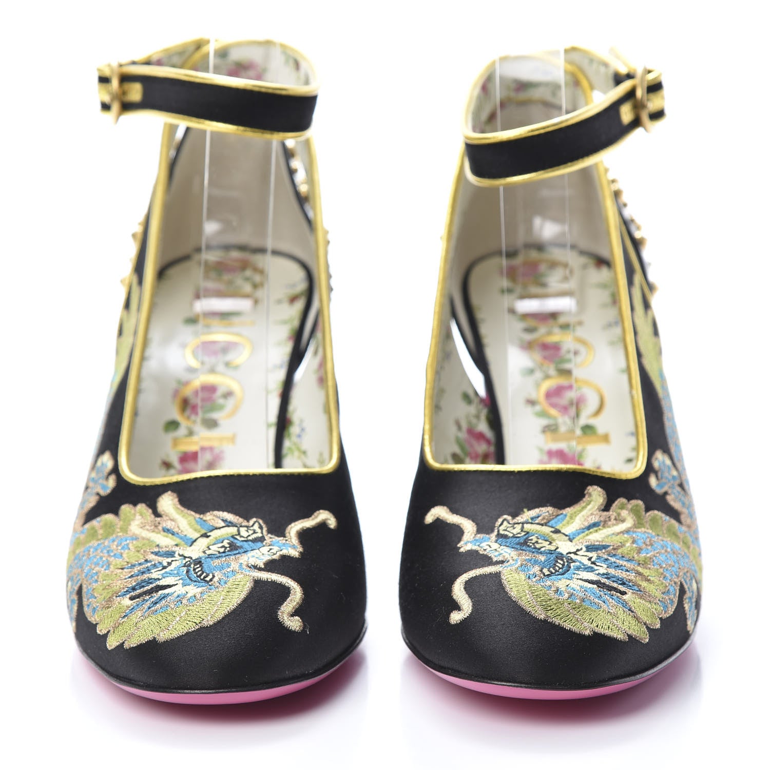 Gucci Satin Embroidered Dragon Caspar Pumps 39 Black 2 of 11