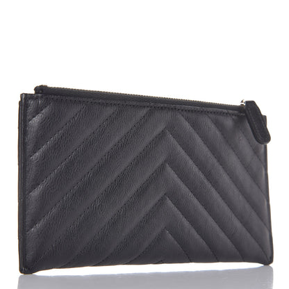 Chanel Calfskin Chevron Quilted Classic Zip Pouch Black 3 of 8