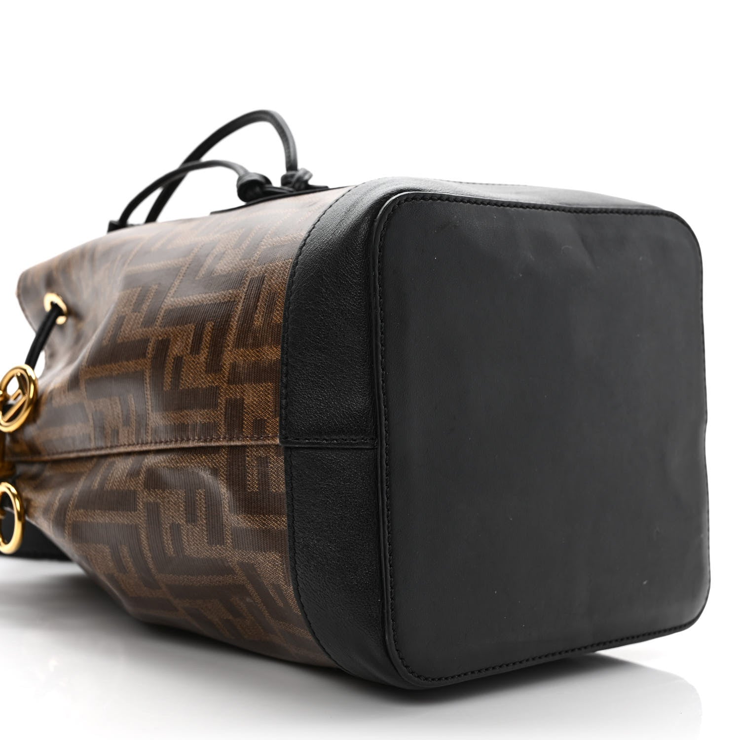 Fendi Glazed Fabric Vitello Grace F is Fendi FF 1974 Stamp Patch Grande Mon Tresor Bucket Bag Mogano Panna Black 6 of 9