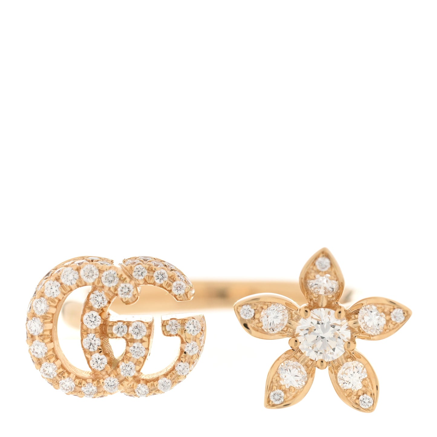 18K Yellow Gold Diamond Flora GG Open Ring 52 6