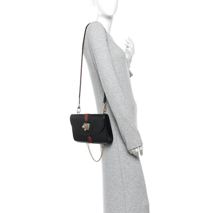 Gucci Textured Calfskin Web Small Rajah Slim Flap Shoulder Bag Black 2 of 11