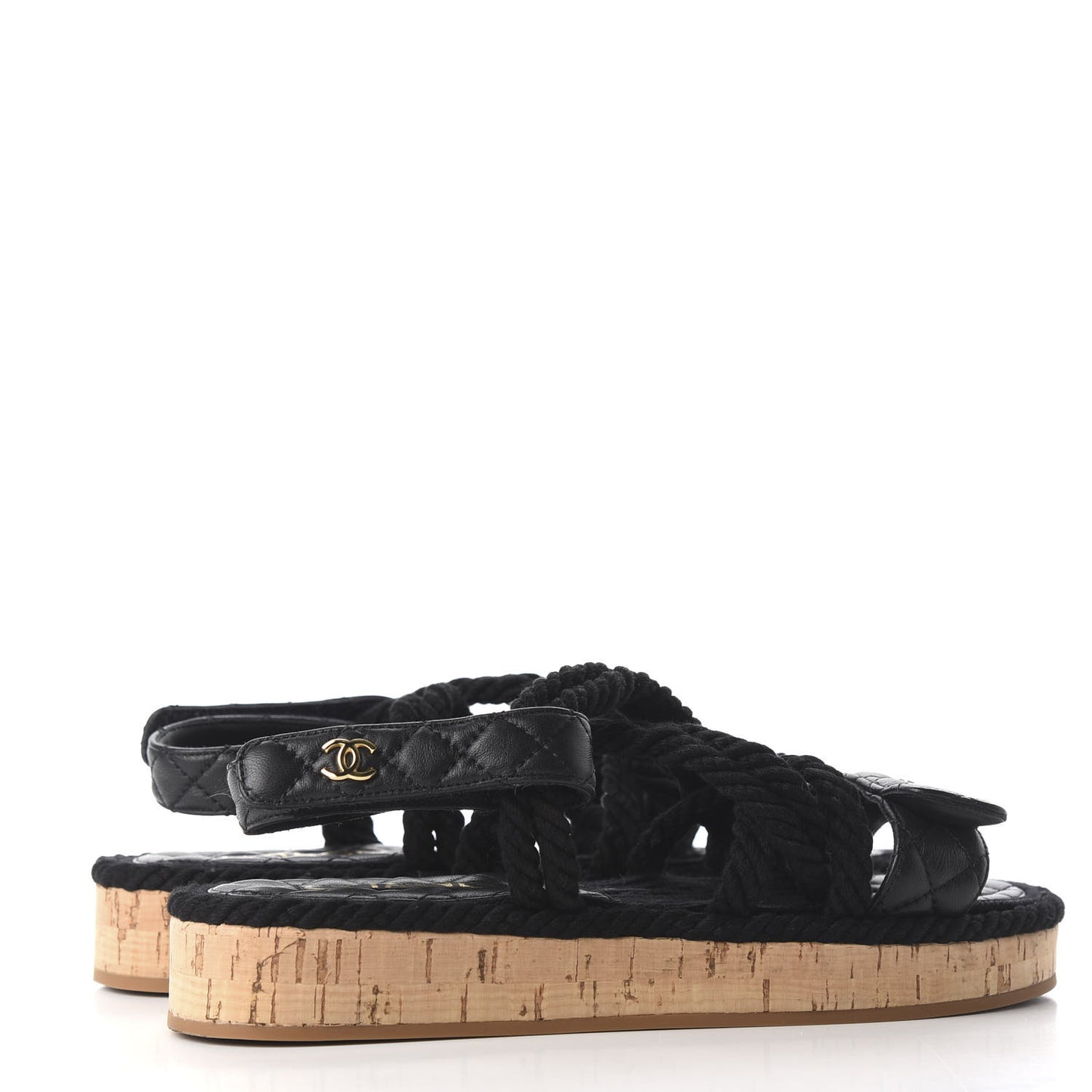 Cord Lambskin Quilted Logo Sandals 38 Black