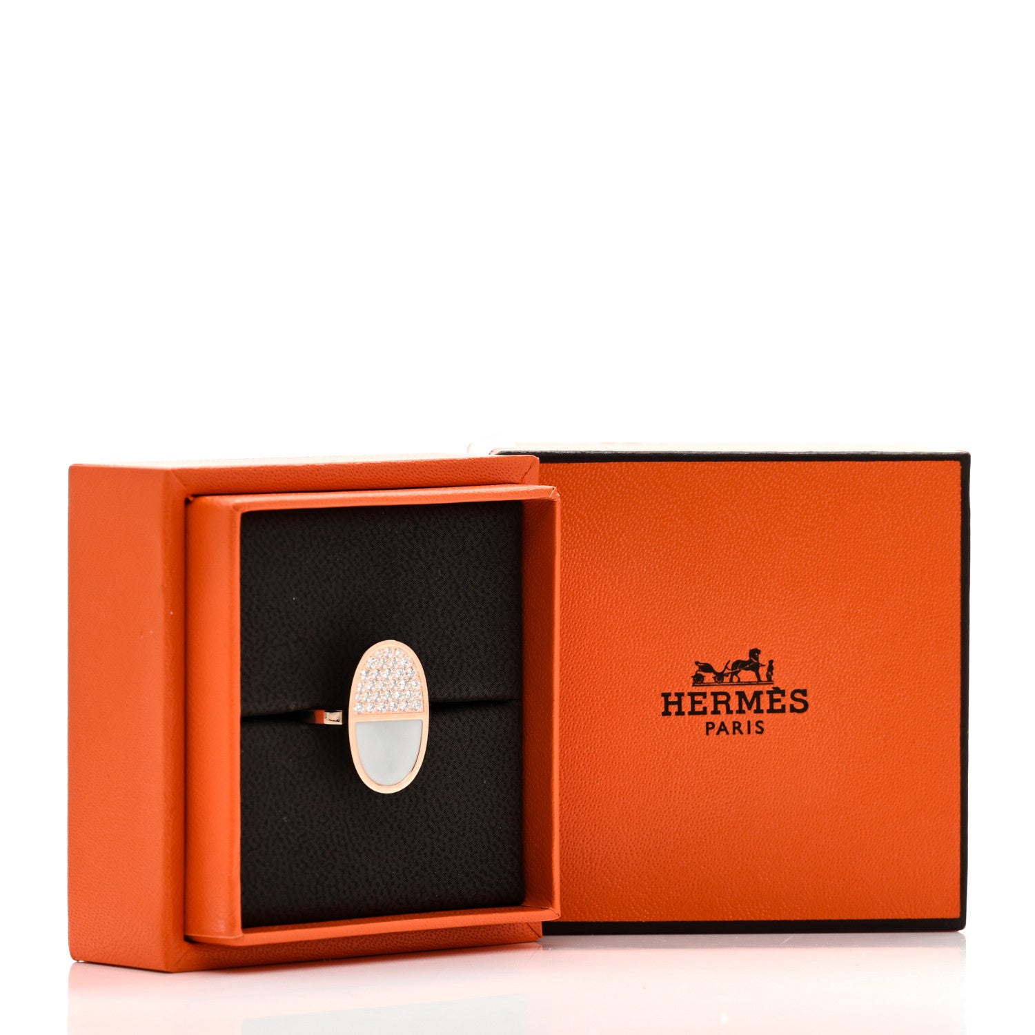 Hermes 18K Rose Gold Ceramic Diamond MM Chaine d'Ancre Verso Ring  55 7.25 5 of 5