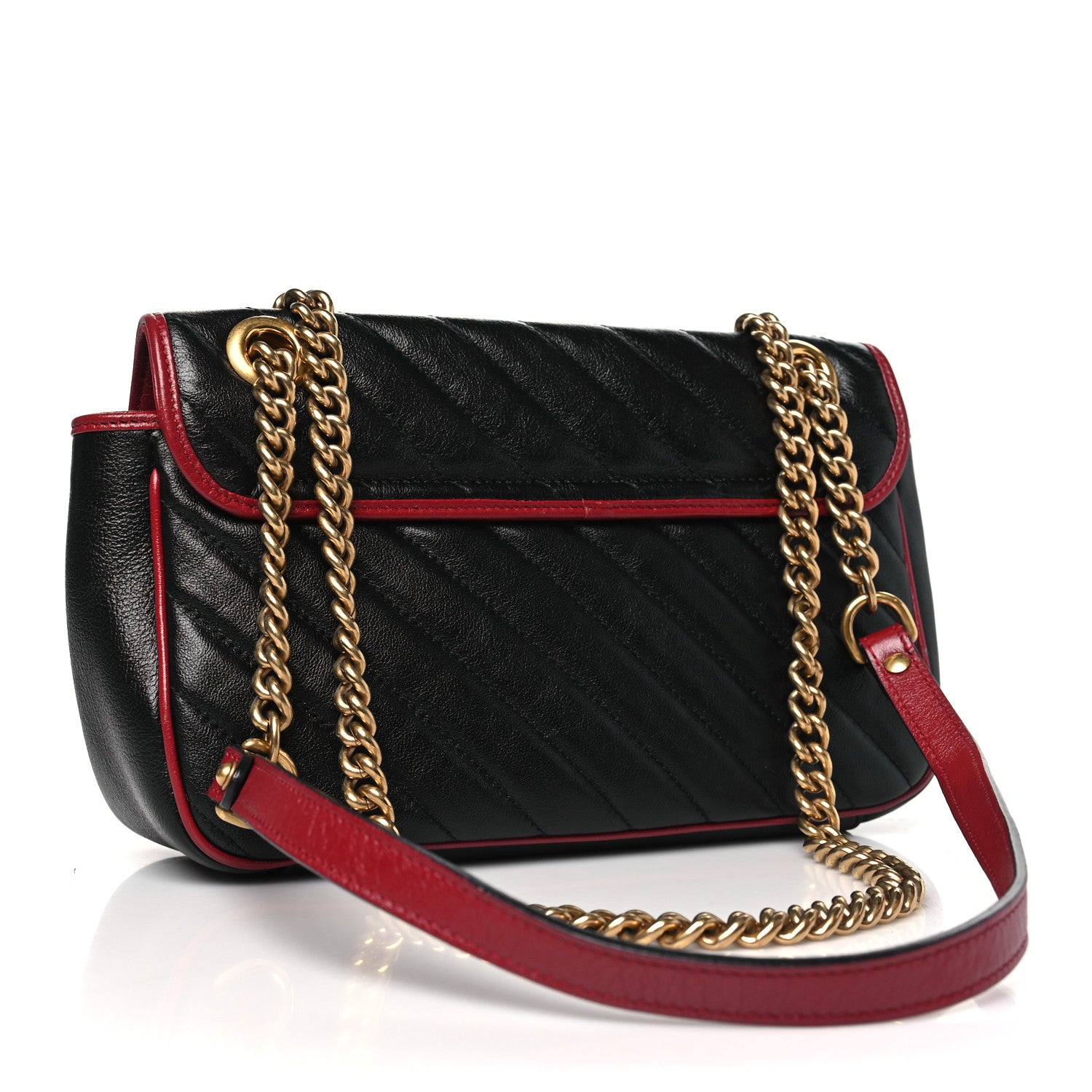 Gucci Vintage Effect Calfskin Matelasse Diagonal Small Torchon GG Marmont Shoulder Bag Black Romantic Cherry 3 of 11
