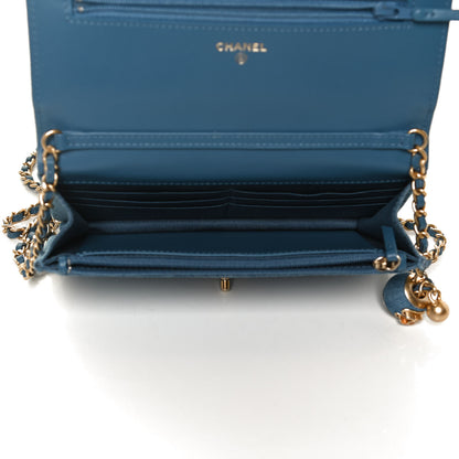 Chanel Denim Quilted CC Pearl Crush Wallet On Chain WOC Blue 5 of 13