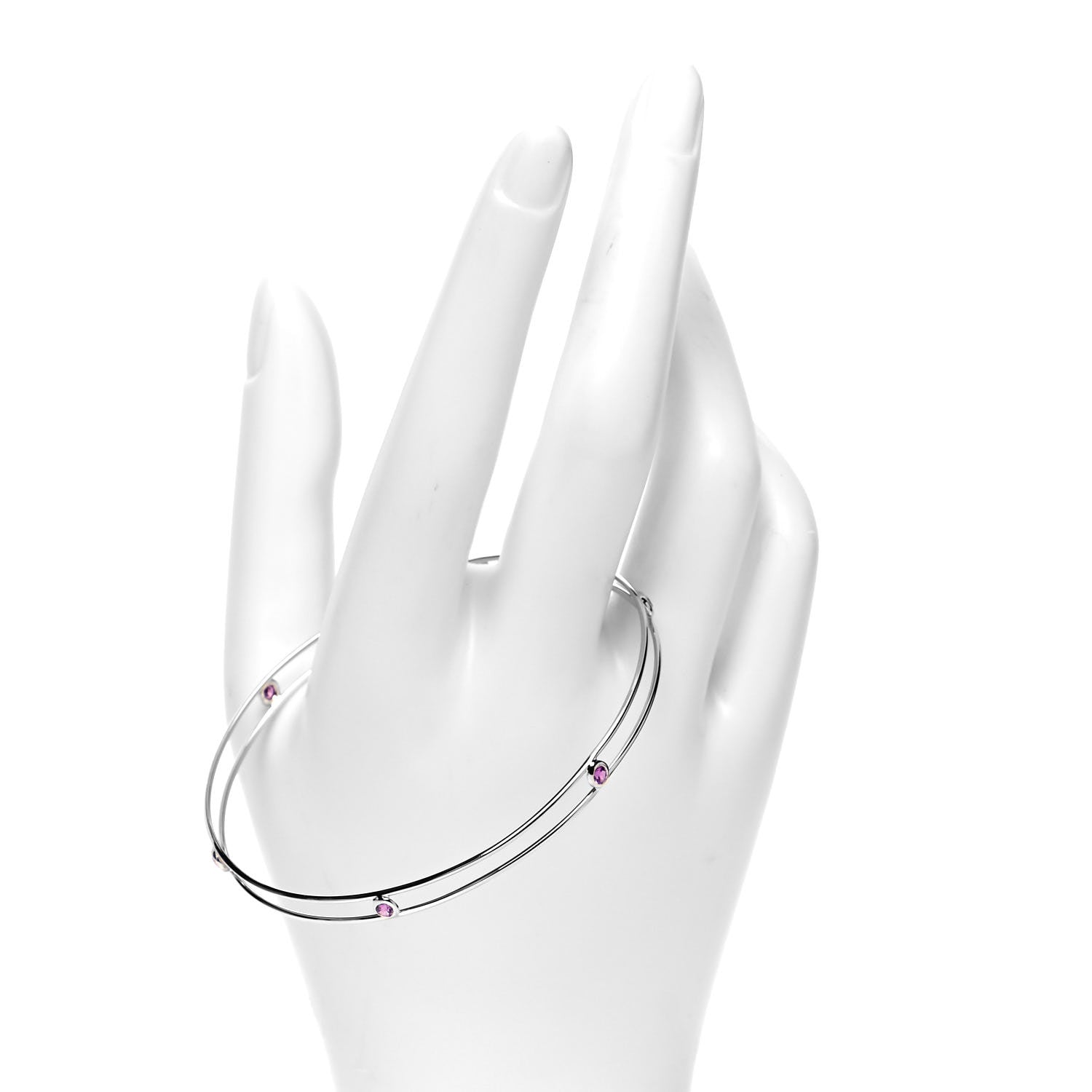 Tiffany 18K White Gold Pink Sapphire Elsa Peretti Sapphire By The Yard Bangle Bracelet 2 of 3