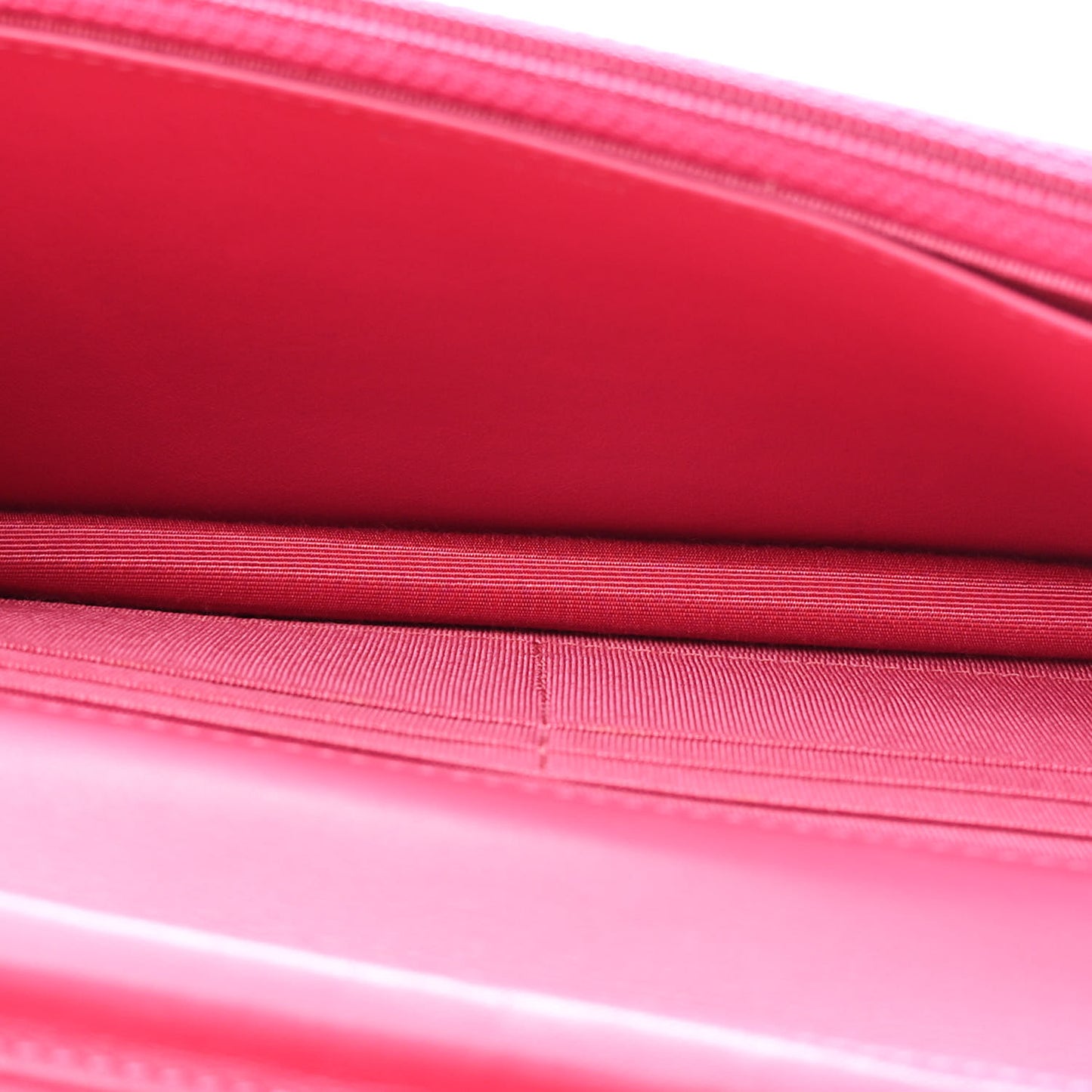 Patent Calfskin Quilted Wallet On Chain WOC Pink