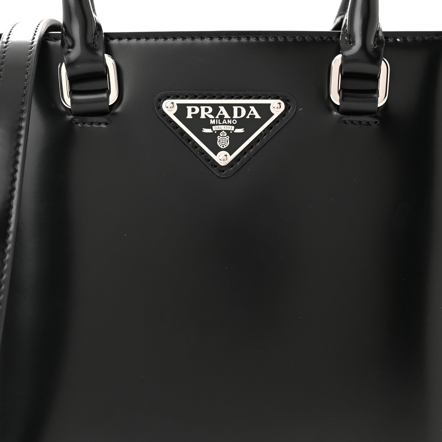 Prada Spazzolato Triangle Small Double Handle Crossbody Tote Black 7 of 10