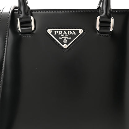 Prada Spazzolato Triangle Small Double Handle Crossbody Tote Black 7 of 10