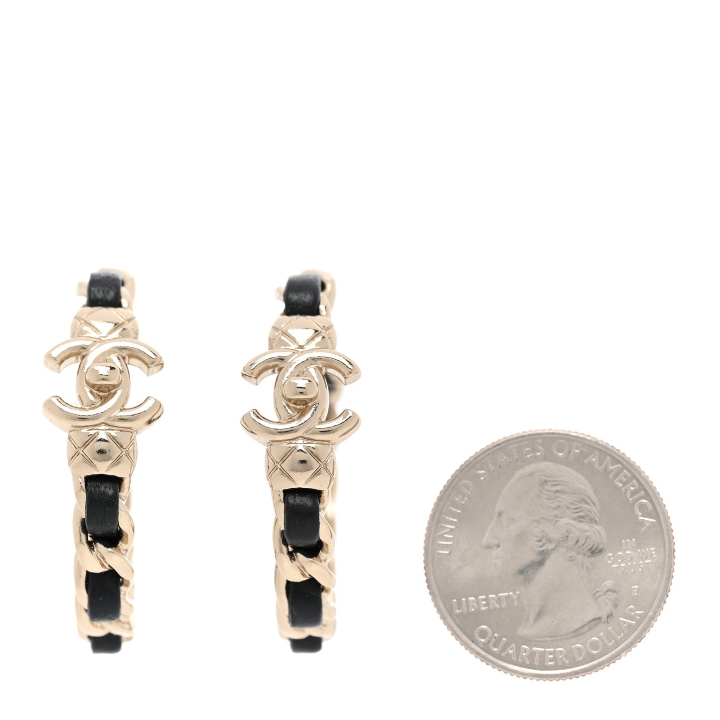 Metal Lambskin Quilted CC Turnlock Chain Hoop Earrings Gold Black