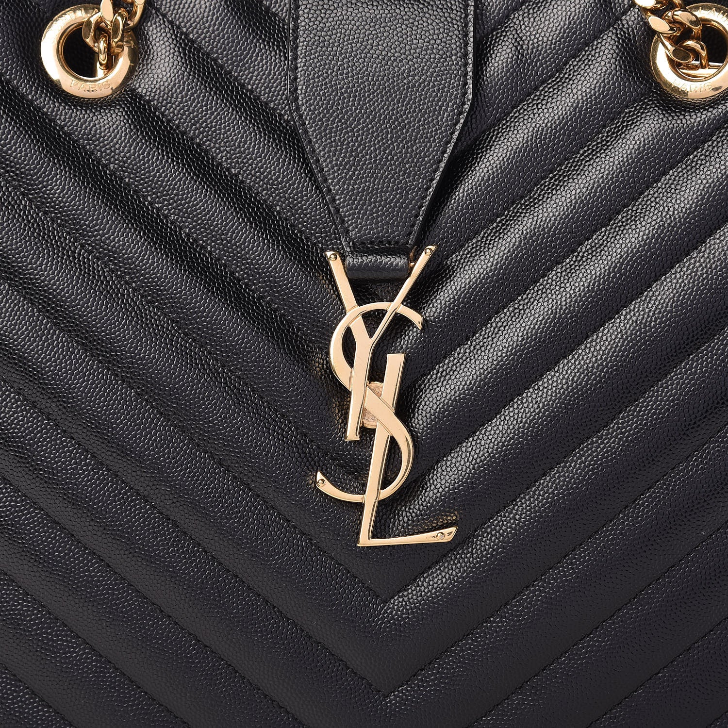 Saint Laurent Grain De Poudre Matelasse Chevron Monogram Shopping Bag Black 8 of 13