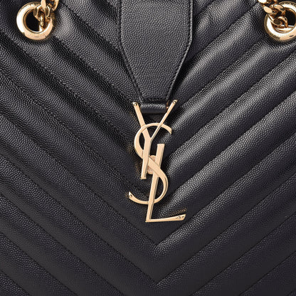 Saint Laurent Grain De Poudre Matelasse Chevron Monogram Shopping Bag Black 8 of 13
