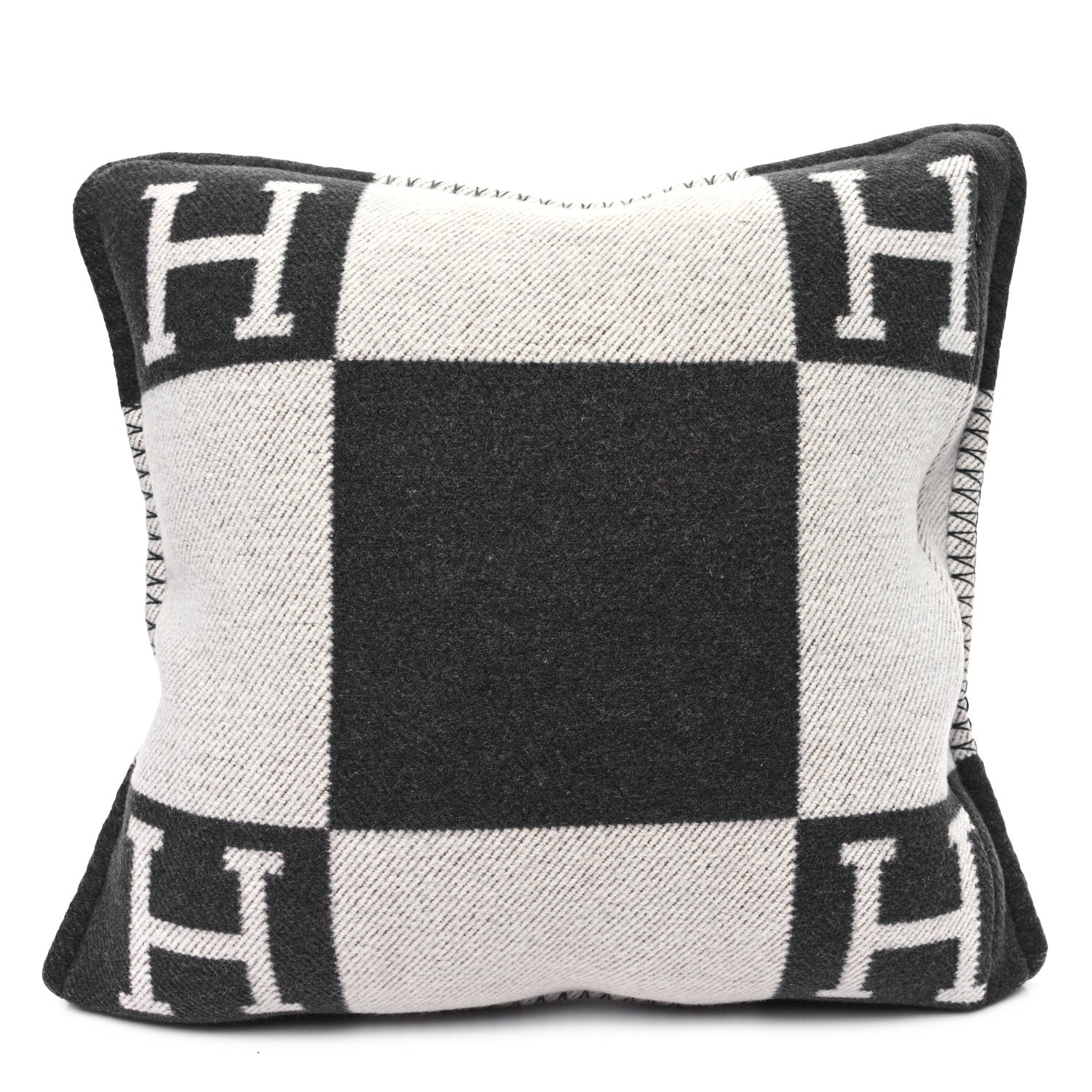 Hermes Wool Cashmere Avalon Pillow PM Ecru Gris Fonce 2 of 3