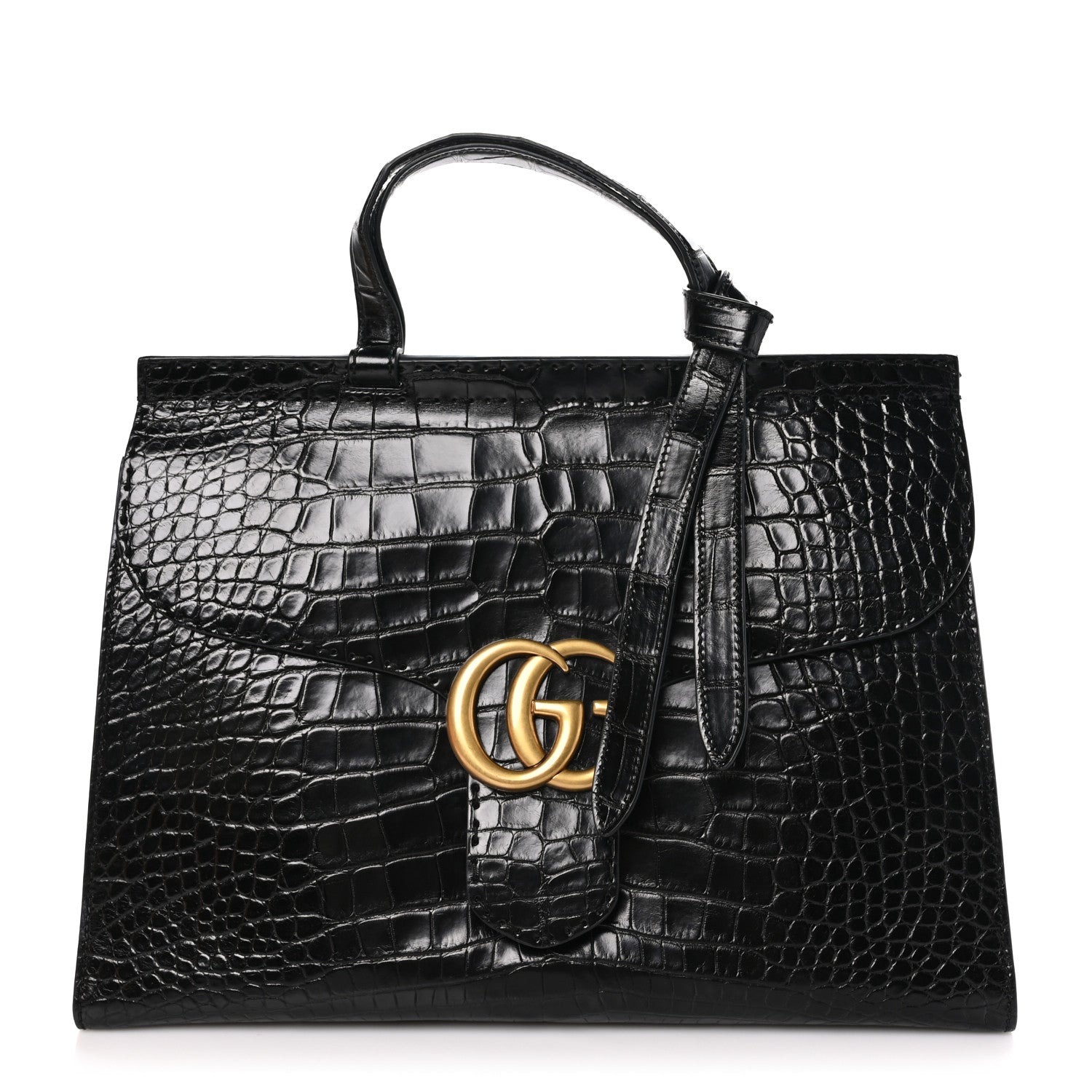 Gucci Crocodile Medium GG Marmont Top Handle Bag Black 1 of 12