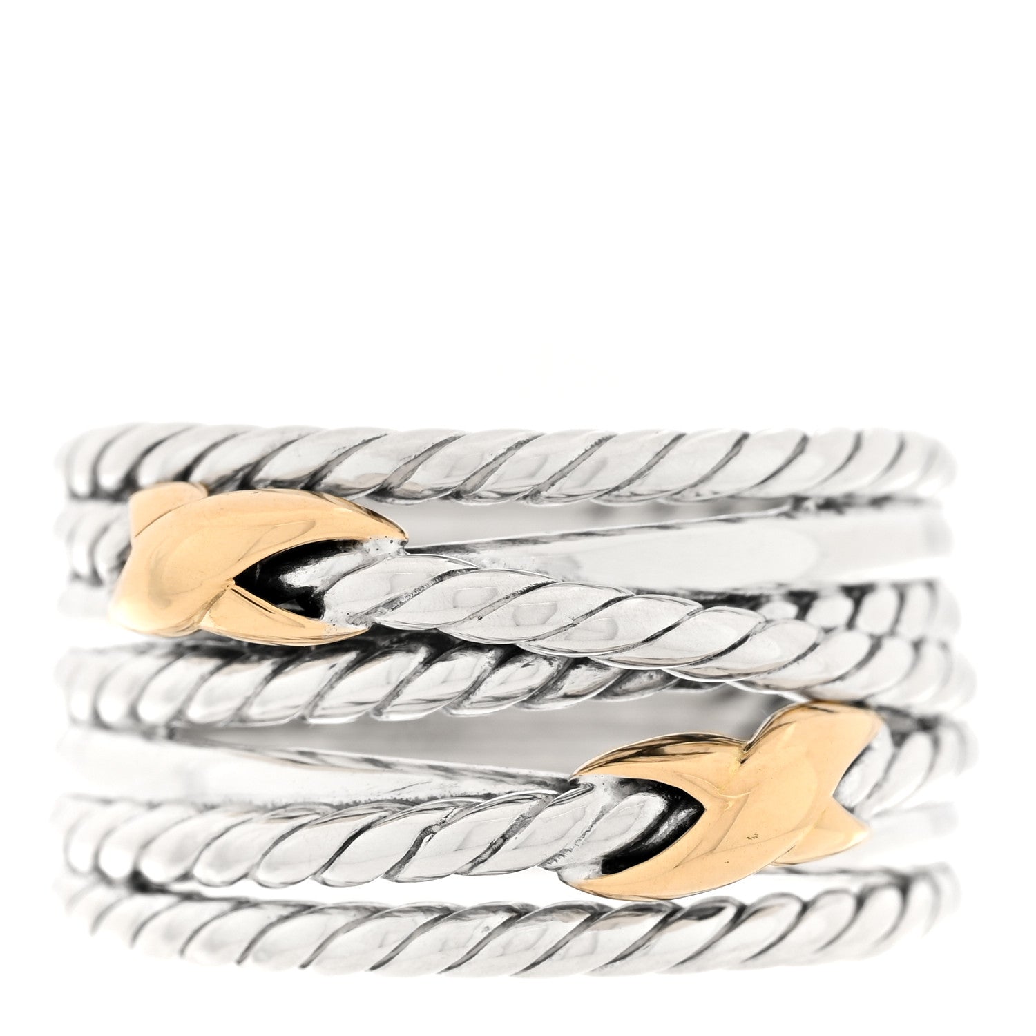 David Yurman Sterling Silver 18K Yellow Gold Double X Crossover Ring 54 6.75 1 of 4