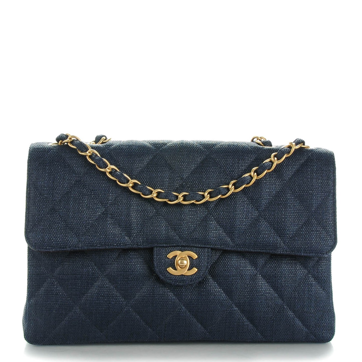 Toile Quilted Jumbo Single Flap Dark Blue