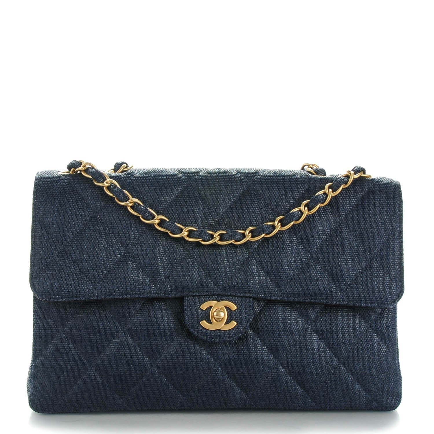 Chanel Toile Quilted Jumbo Single Flap Dark Blue 1 of 8