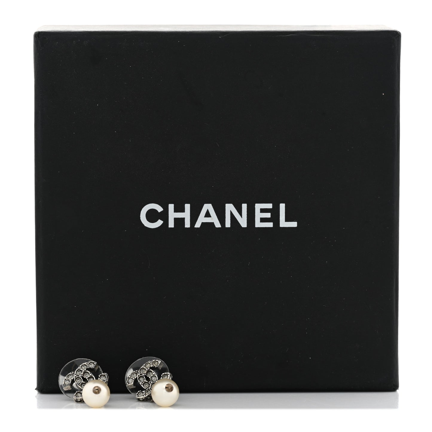 Crystal Pearl CC Drop Earrings Silver